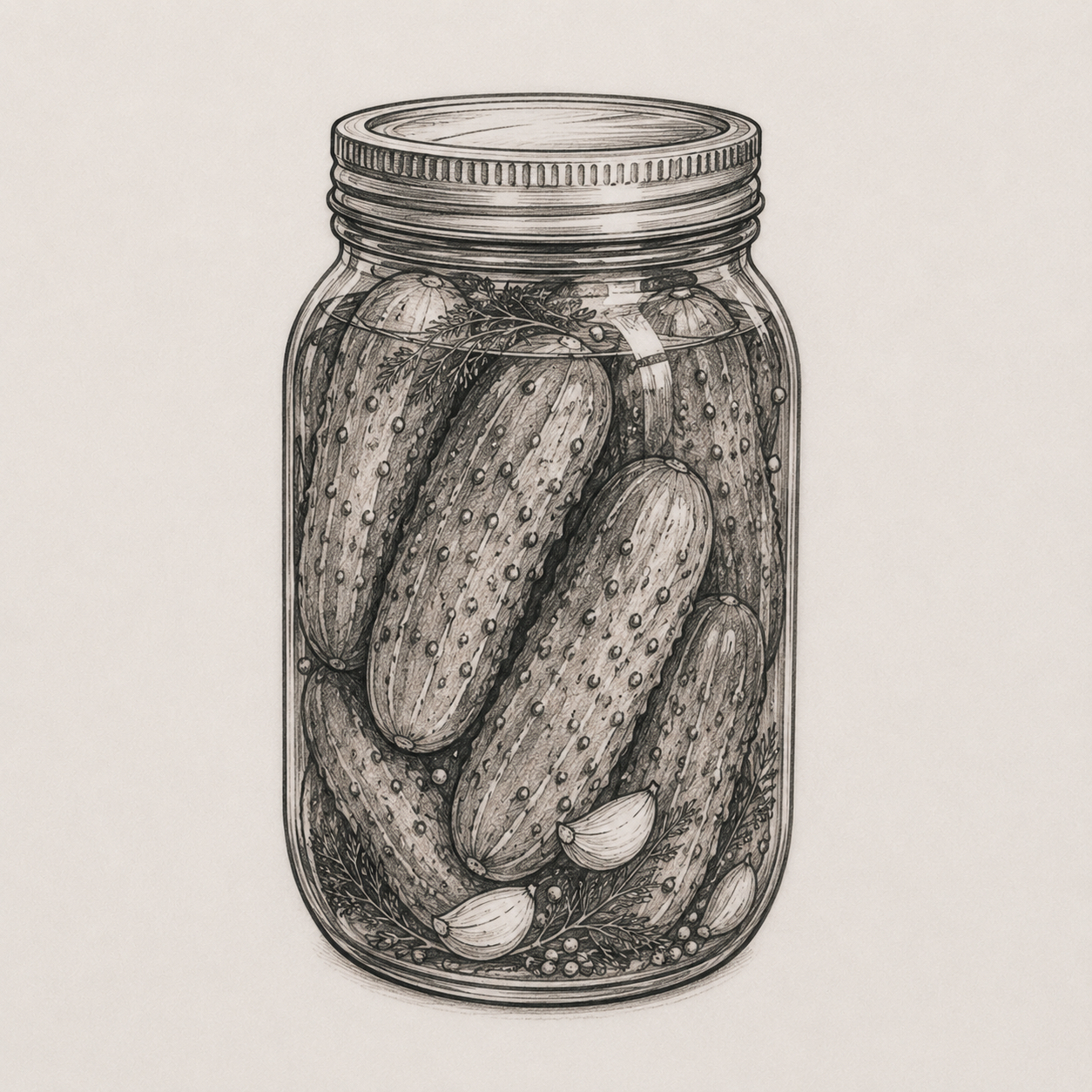 Fine-line pickle jar tattoo illustration